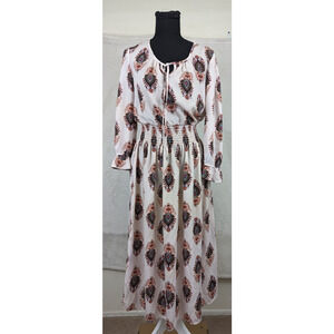 Studio B by Bobeau sz S Dress Midi Blouson pink multi color print 0018